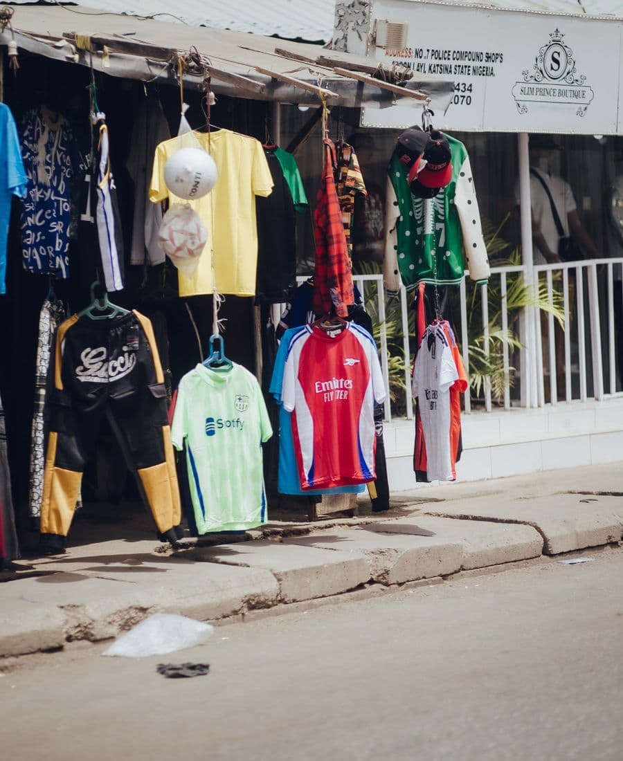Clothing stall at a Nigerian street market