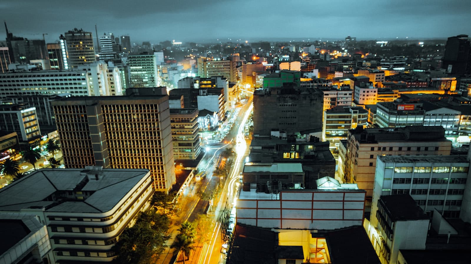 Nairobi city centre glowing at night