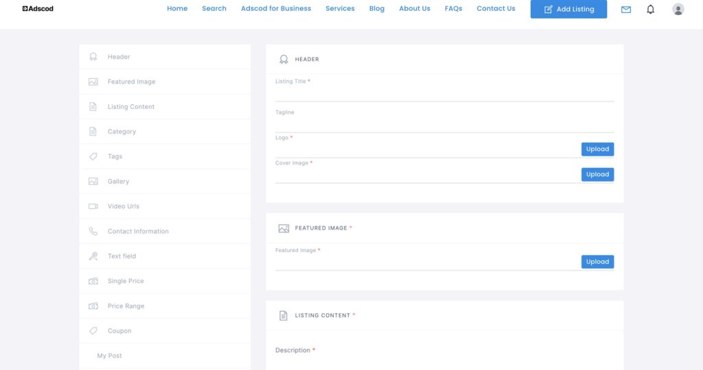 Adscod Package Form